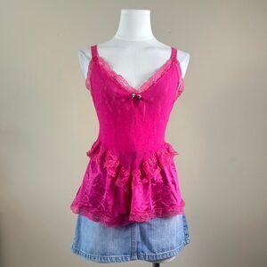 Feather Bed 90s Coquette Hot Pink Ruffle Slip Top